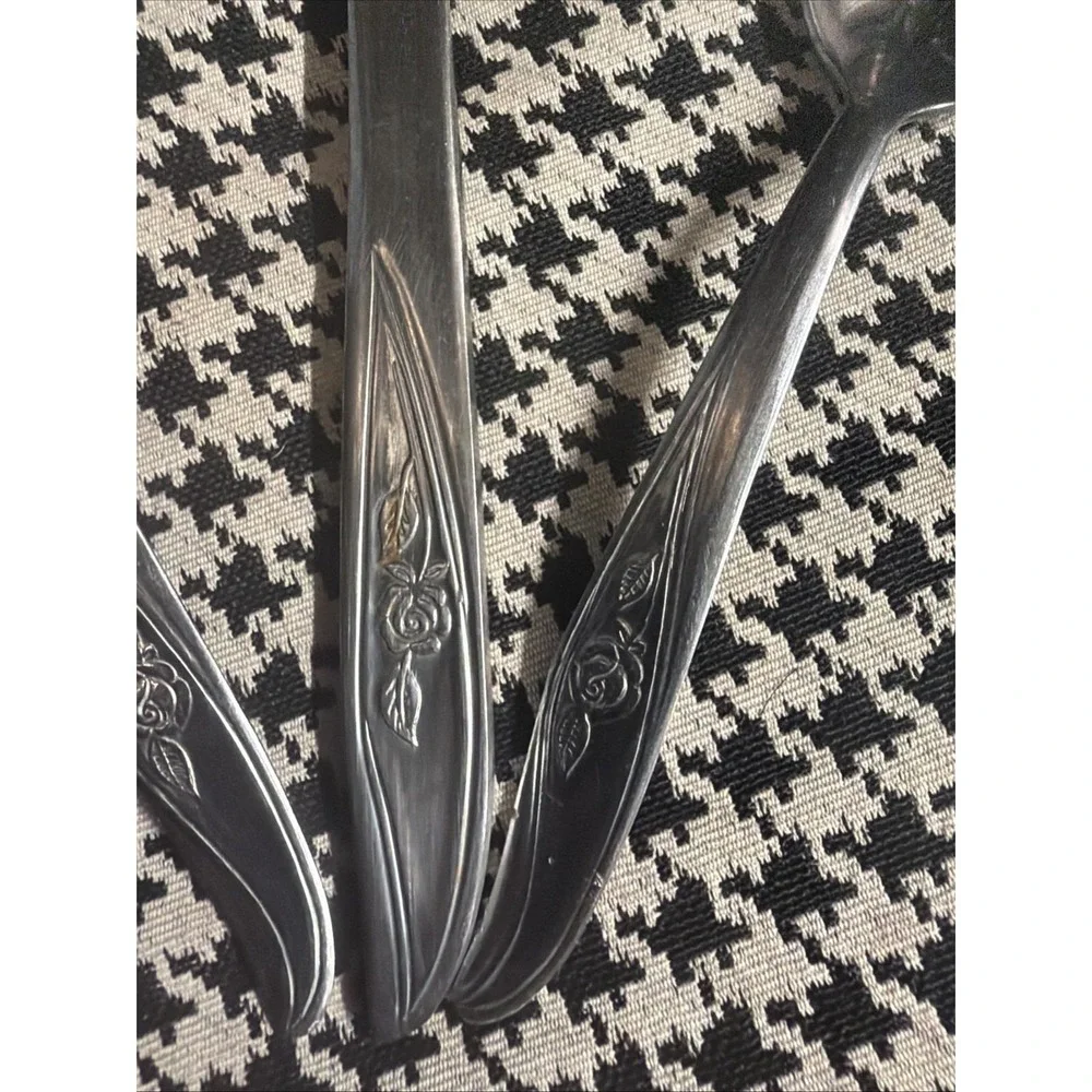 Utica Stainless China Cameo Rose Flatware 2 Spoons 1 knife, Lot 3,‎ Vintage MCM